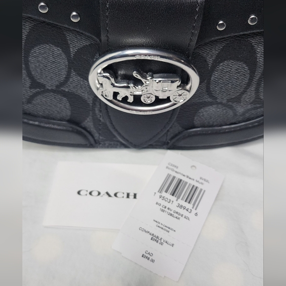 NEW Coach Georgie Saddle Bag In Colorblock Signature Canvas With Rivets Black - Picture 4 of 10